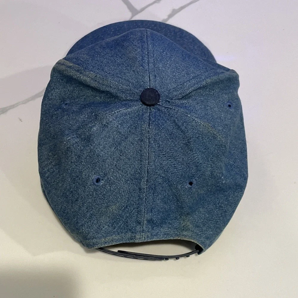VTG Wendys Fast Food Restaurant Uniform Blue Denim Baseball Cap Hat Snapback